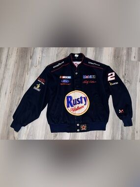 Chase Authentics Nascar Bubba Wallace Vintage Racing Jacket Large Navy Blue